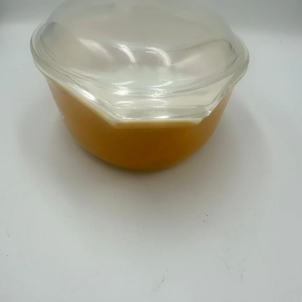 VTG MCM Pyrex Casserole Dish 1.5qt Gold Butterfly Gold 043 Oval Baking Dish Lid